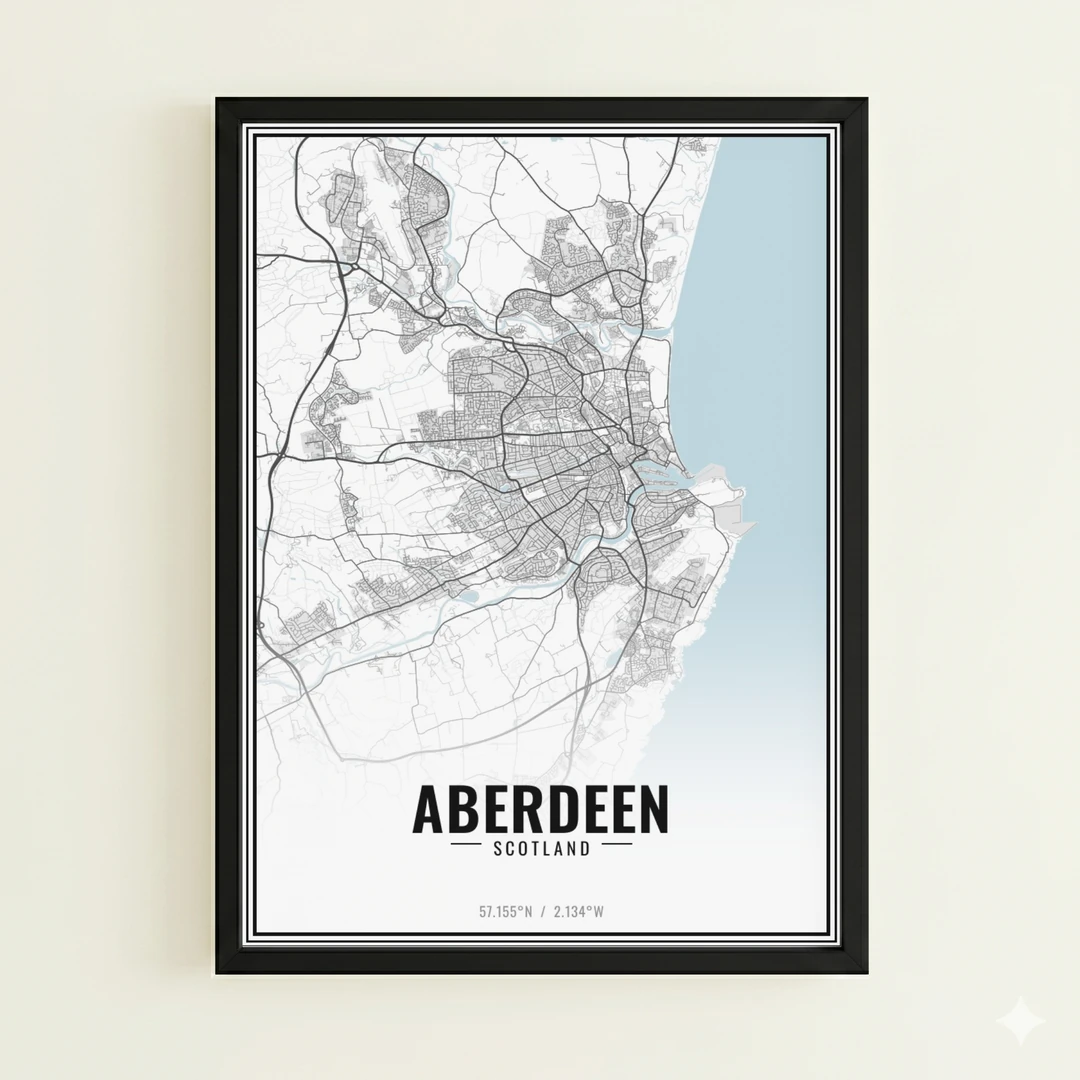 Aberdeen street map print of Aberdeen City, a city