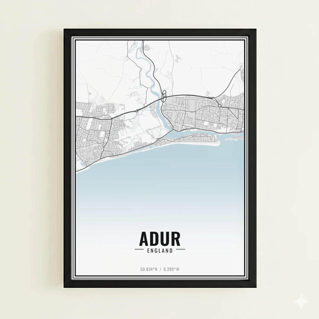 Adur street map print of West Sussex, a city