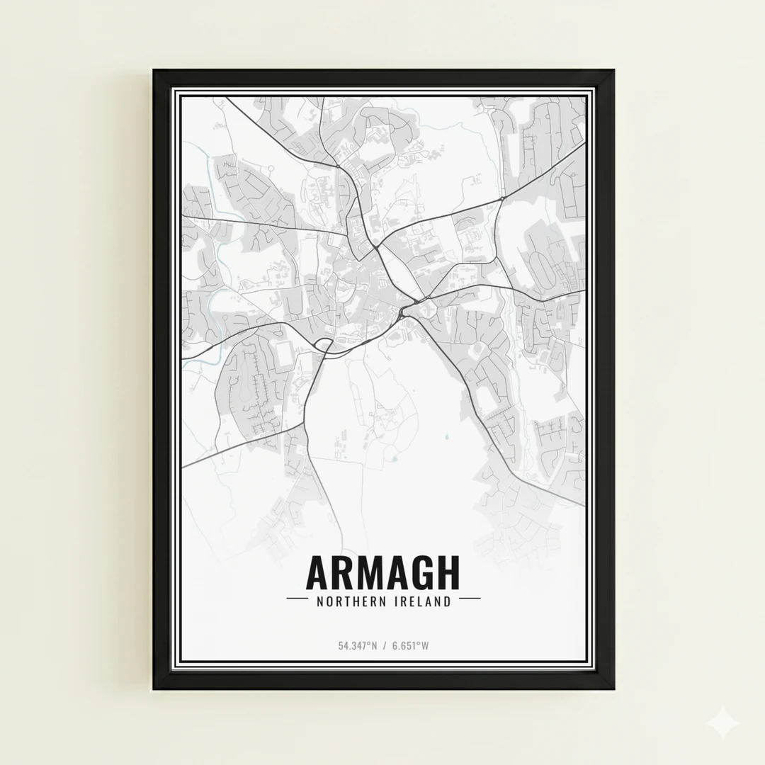 Armagh street map print of County Armagh, a city